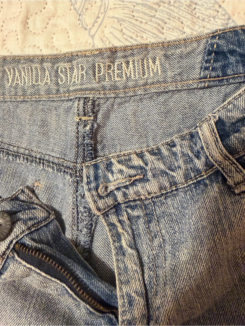 Vanilla Star Light Blue Distressed Denim Shorts with Cream Crochet Hem - Picture 5 of 5